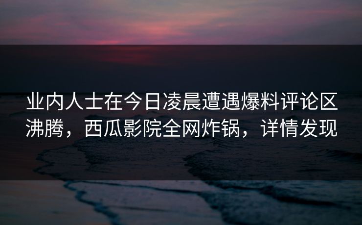业内人士在今日凌晨遭遇爆料评论区沸腾，西瓜影院全网炸锅，详情发现
